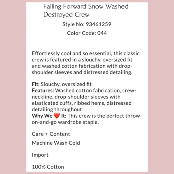 NWTS-$90 Oversized-Distressed FREE PEOPLE x Falling Forward Sweatshirt Ultra - Picture 6 of 7